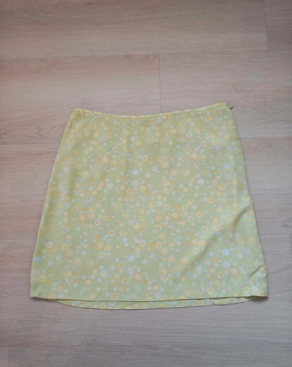 Esprit Floral Mini Skirt Size 7/8 Yellow Green Rayon Y2K